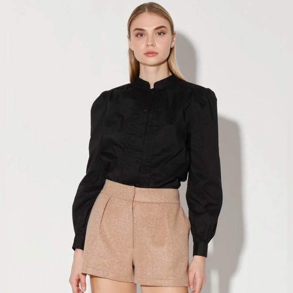 Walter Baker Tops - Nwt Walter Baker Sia Blouse Button Down Mandarin Collar W/ Shoulder Pads Black S